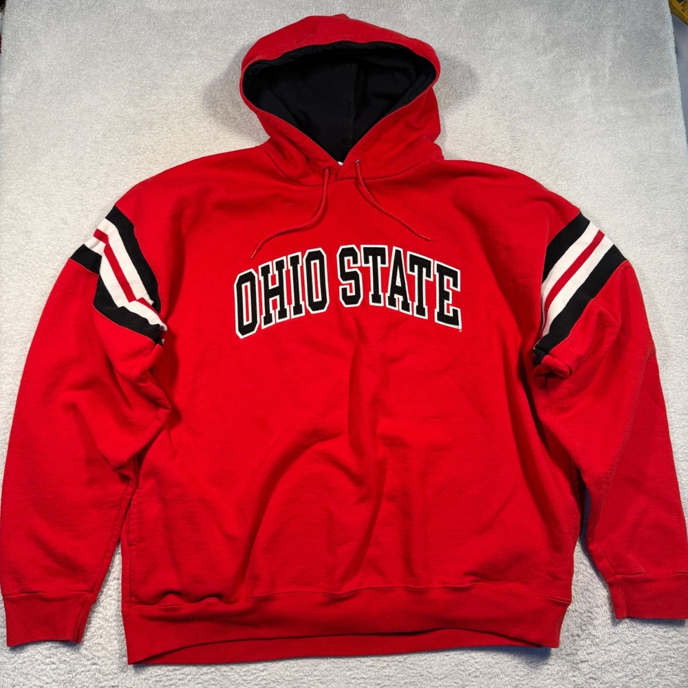 Y2K Champion Ohio State Buckeyes Hoodie Mens‎ XXL Red Sweatshirt Stitched OSU